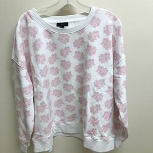 J Crew University Terry White Sweatshirt with Pink Paisley Design, Size XL